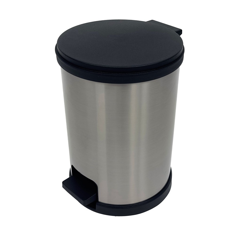 NEW!!1.5 Gallon Trash Can, Plastic Round Step Bathroom Trash Can, Silver