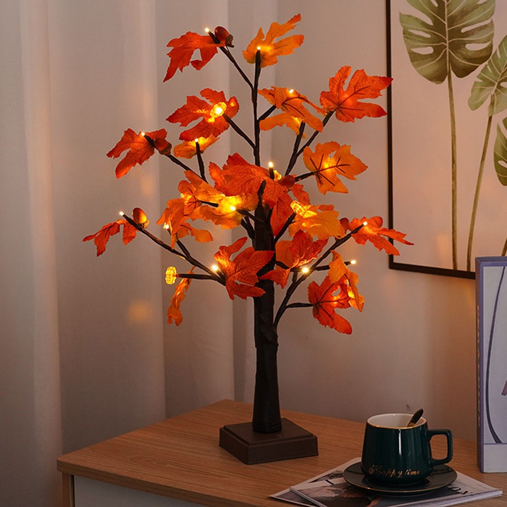 .24in Fall Maple Tree With 24 LEDs Timer Pumpkin Decoration Removable Base Soft