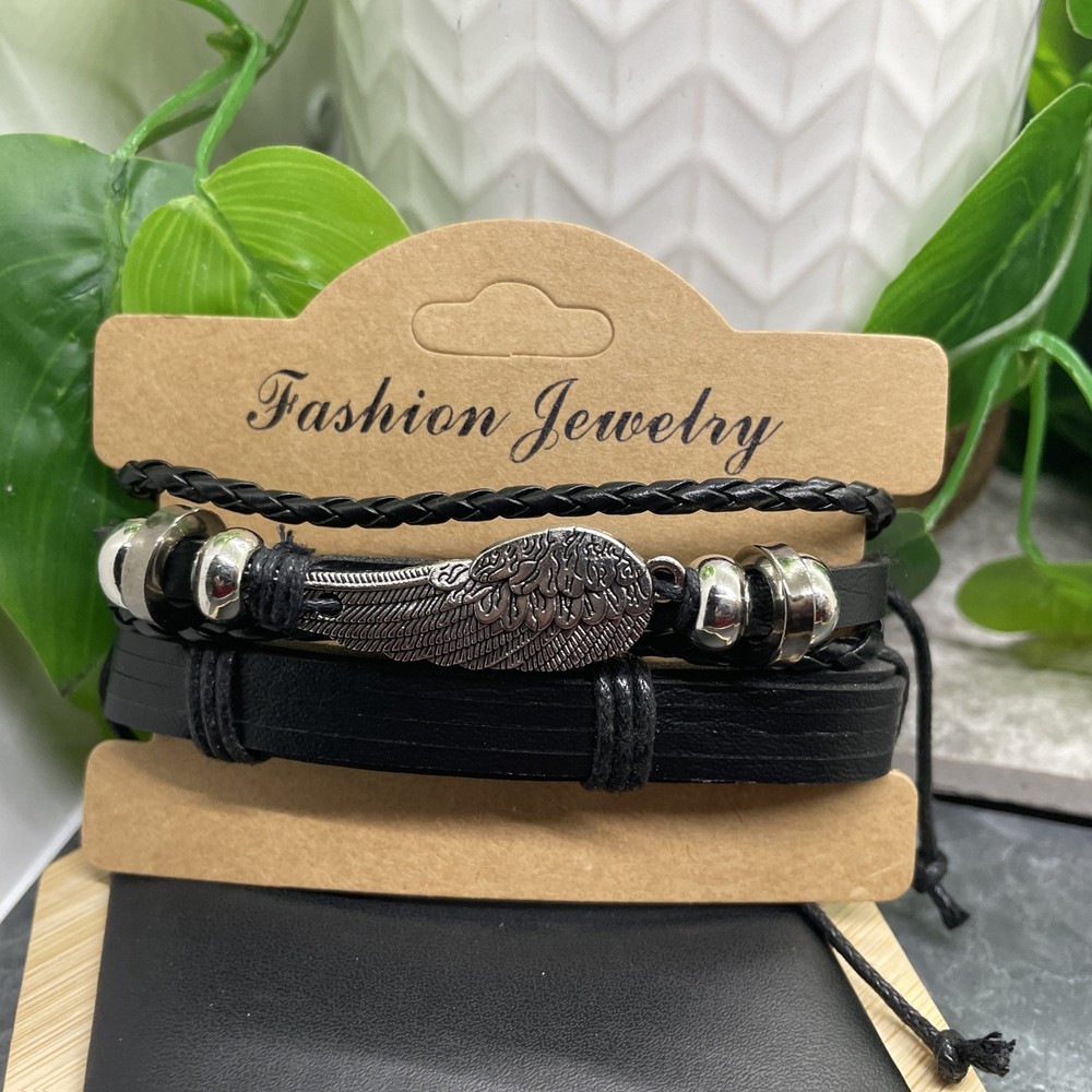 2 PC Leather Bracelet Set Stackable Adjustable Tie New Free Ship B7516
