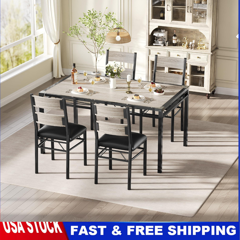 Dining Table Set Wood Kitchen Table Chairs Set for 4 with Upholstered Chairs NEW