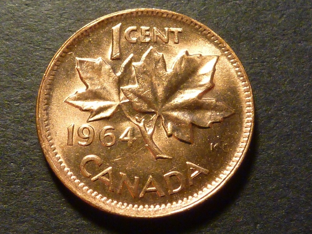Misaligned reverse die - Canada 1964 BU 1-cent, from mint bag