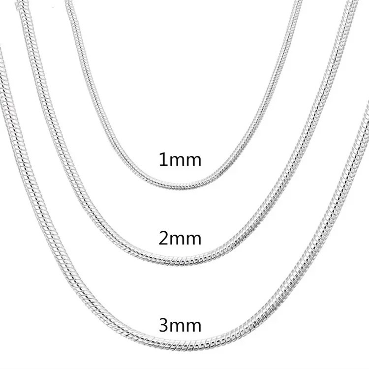 925 Sterling Silver Solid Snake Chain Necklace For Mens Womens