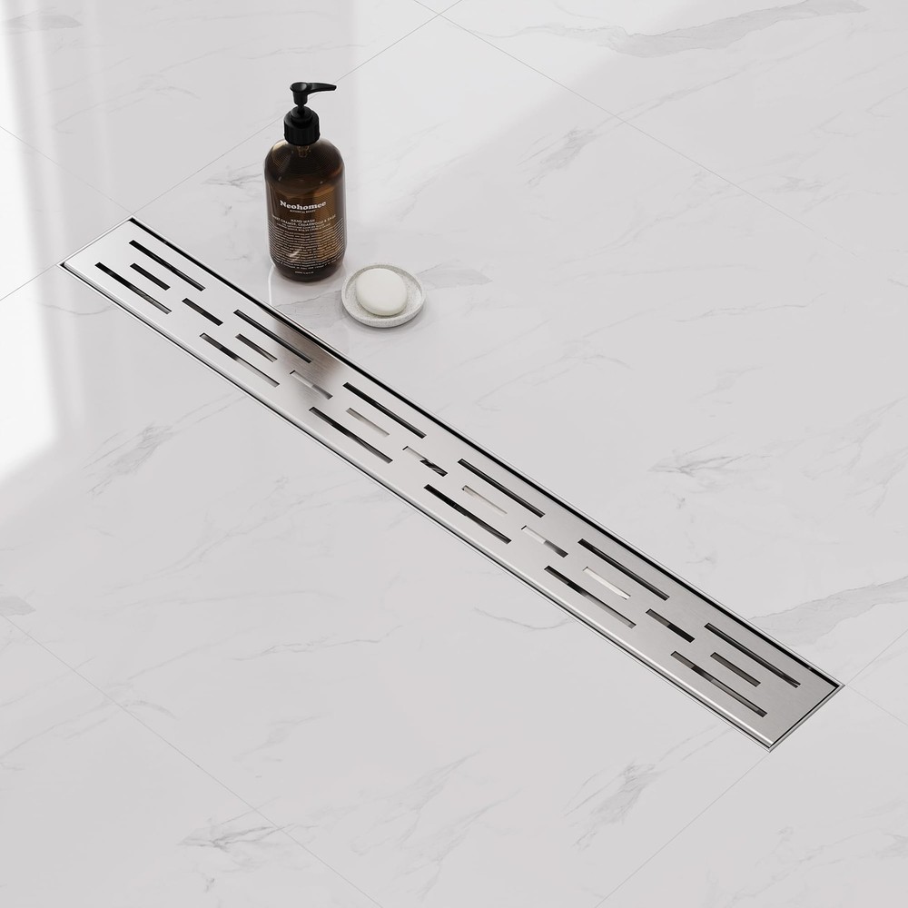 Neodrain 24 Inch Rectangular Linear Shower Drain with Brick Pattern Grate, Brush