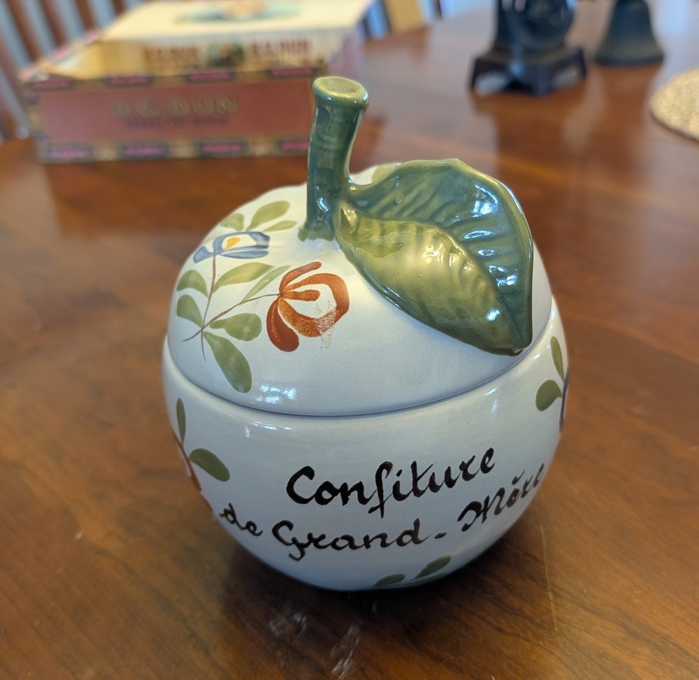 Vintage Hand Painted French Ceramic Jam Jar