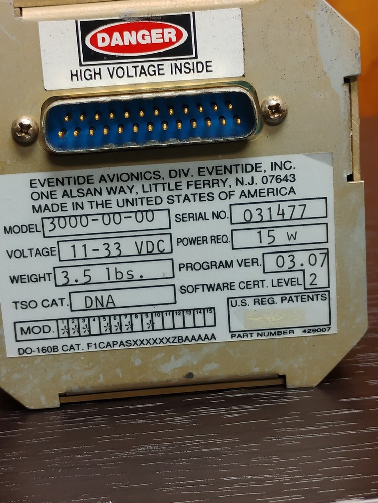 EVENTIDE ARGUS 3000 MOVING MAP PN 3000-00-00