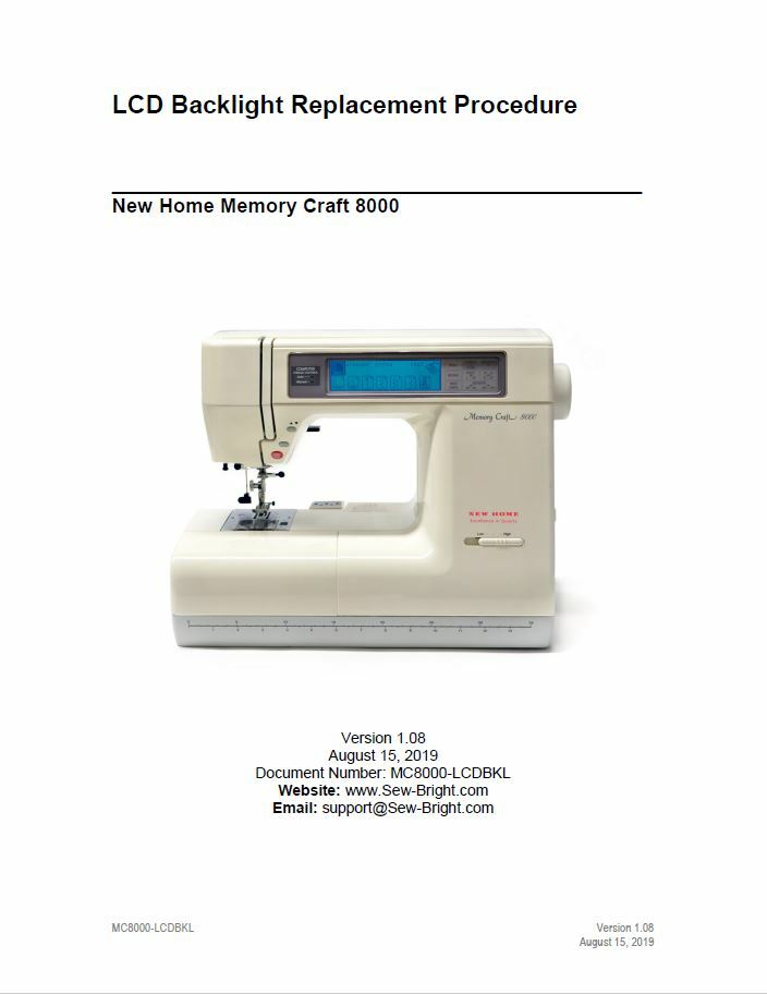 Janome (or New Home) Memory Craft 8000 Replacement Back Light Kit