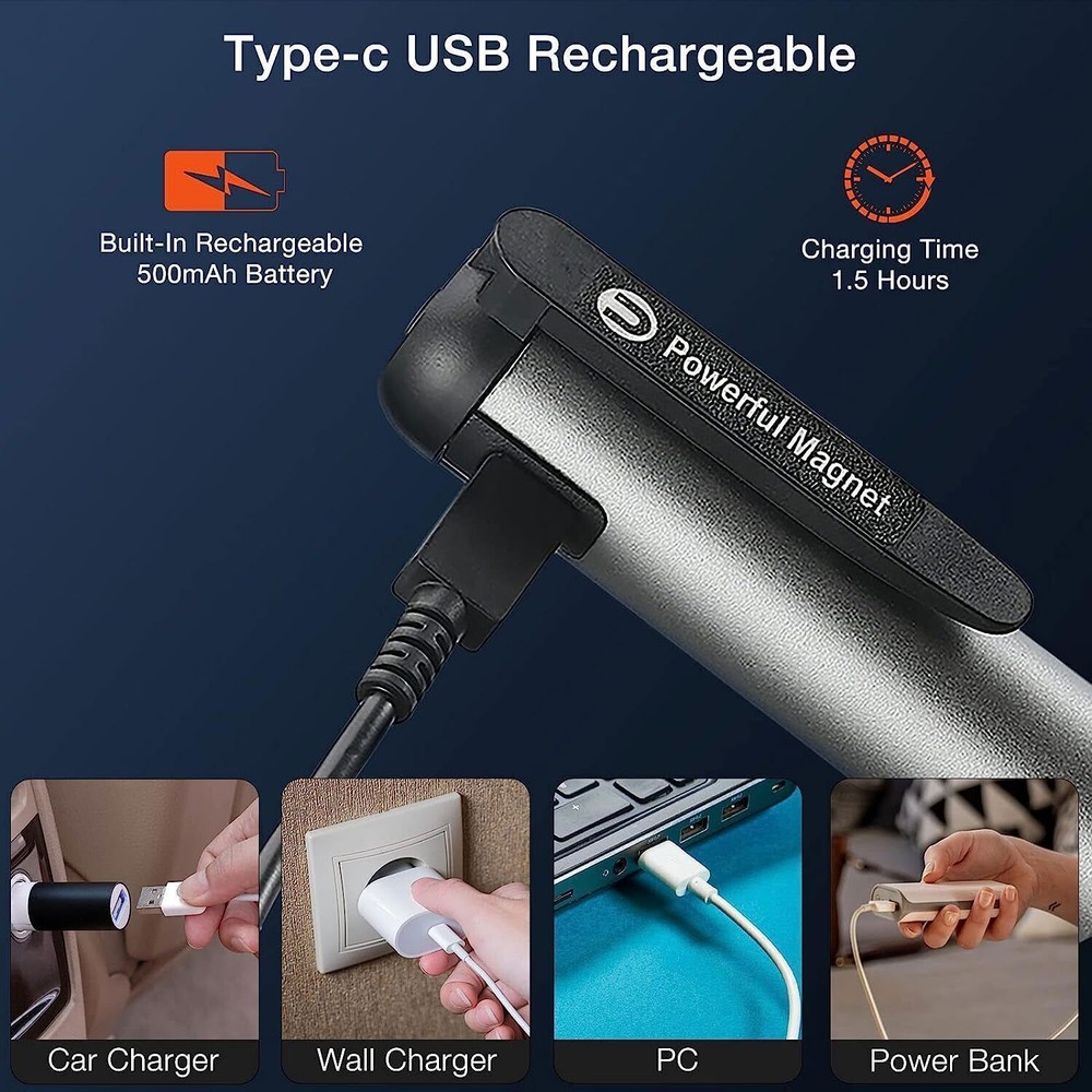 COB LED Flashlight Work Light Magnetic Rechargeable Super Bright Torch Penlight