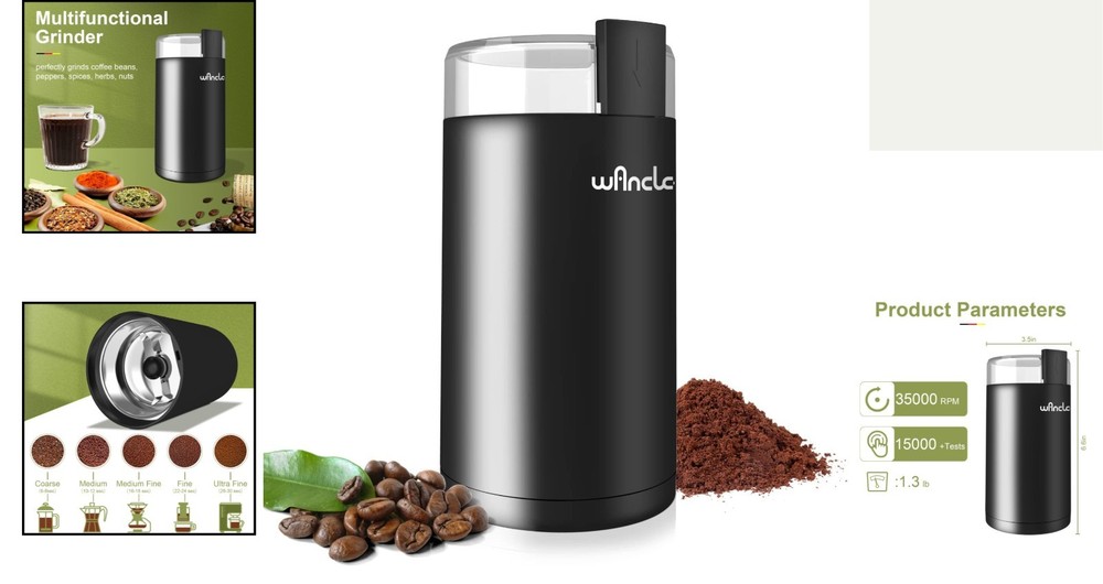 Versatile One-Touch Grinder for Coffee, Spices & More - Black Electric Mill