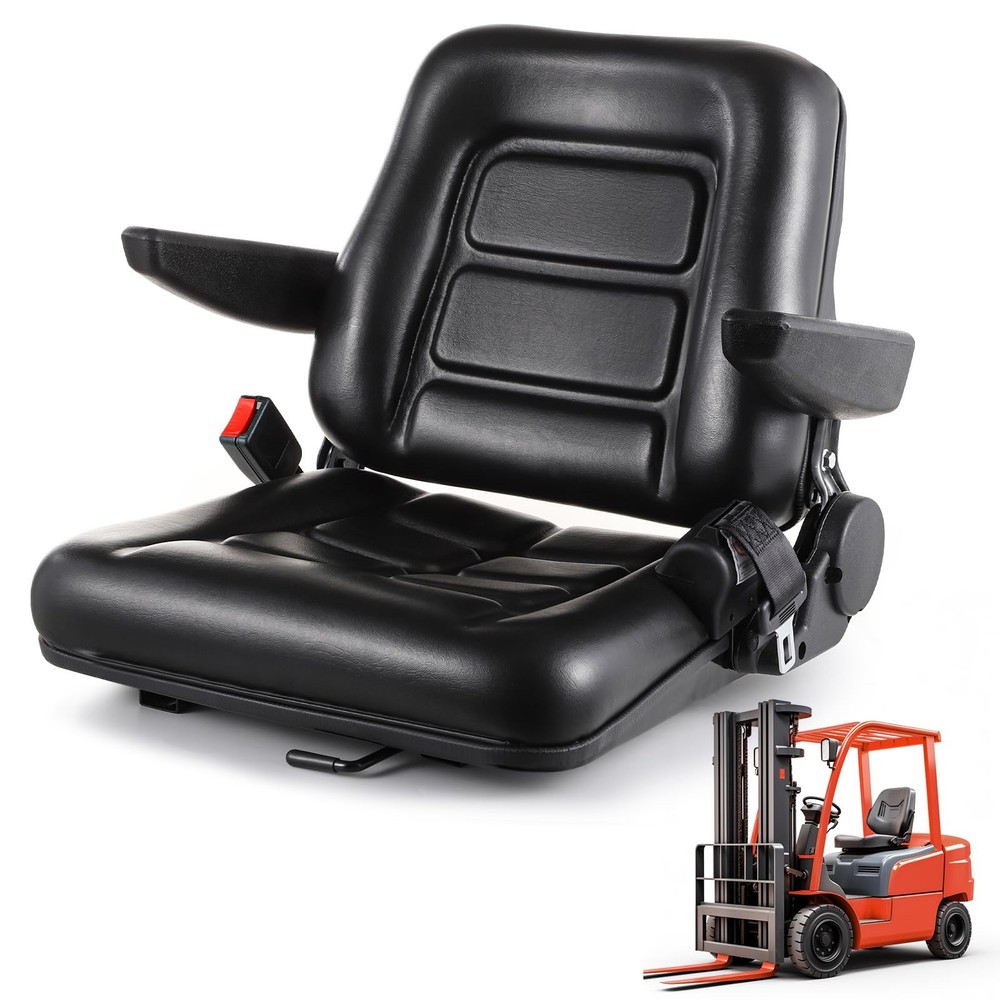 Universal Forklift Seat, Fold Down Tractor Seat with Adjustable Angle black