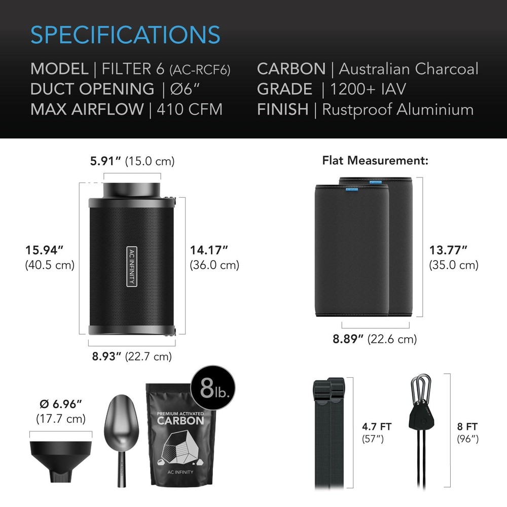 AC Infinity Refillable Carbon Filter Kit 6” with Additional 6" Kit, Black