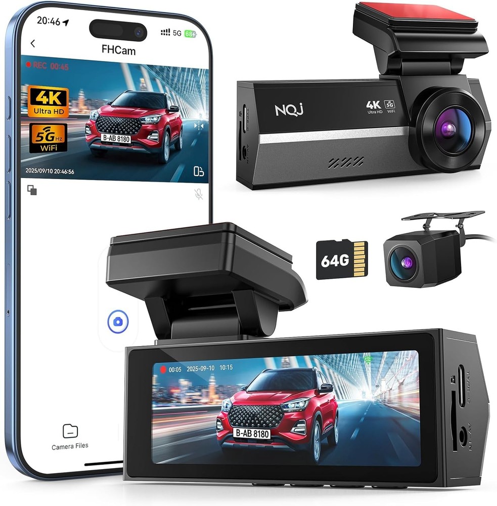 High-Resolution 4K Front & 2K Rear Dash Cam with G-Sensor & WiFi Technology