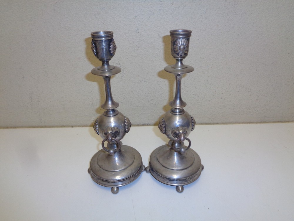 Vintage Pairpoint Silver Quadruple Plate Candle Sticks Eagle Ring Pair