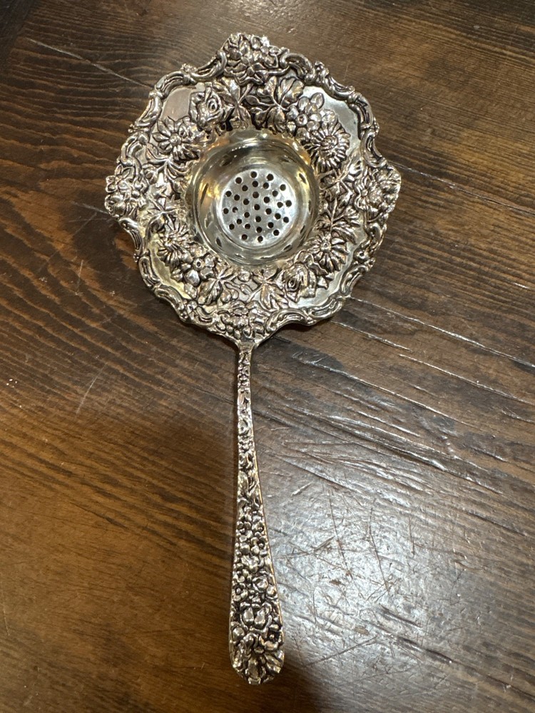 Vintage Godinger Silver Plated Tea Strainer Old Bouquet Pattern