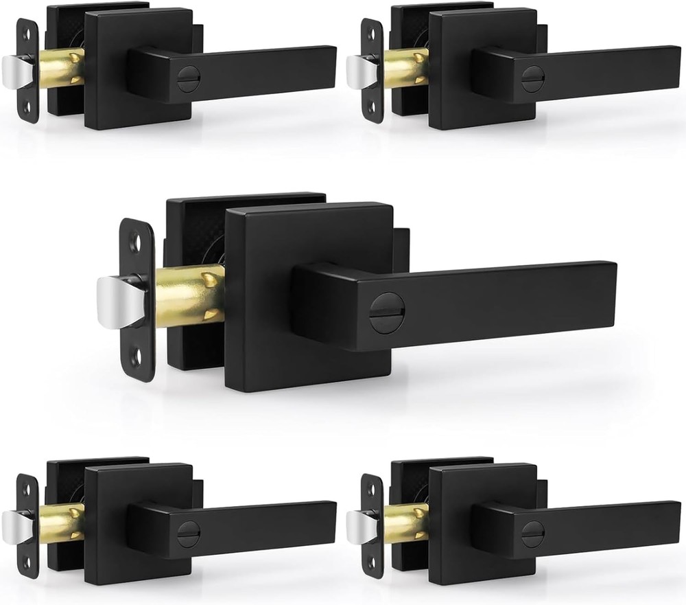 5 Pack Matte Black Door Handles Interior Door Knobs, Home Improvement Keyless