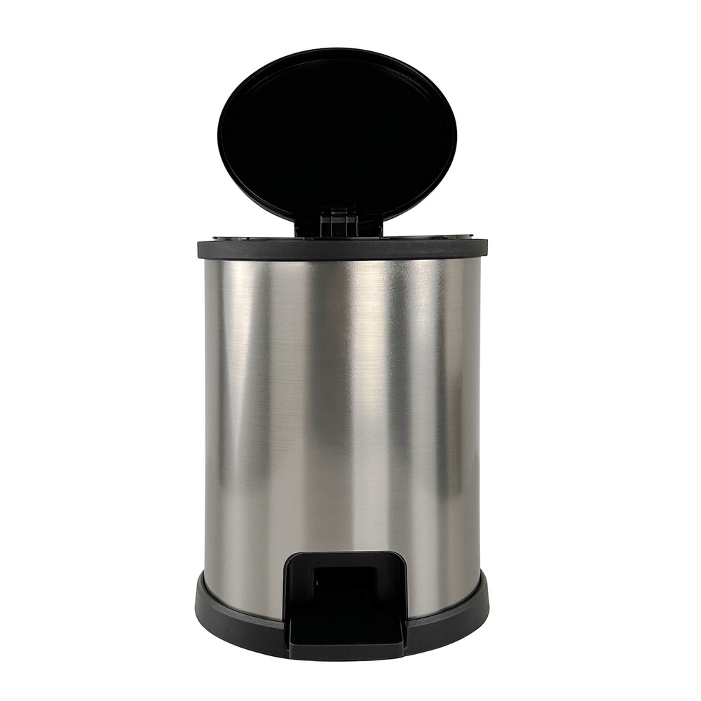 NEW!!1.5 Gallon Trash Can, Plastic Round Step Bathroom Trash Can, Silver