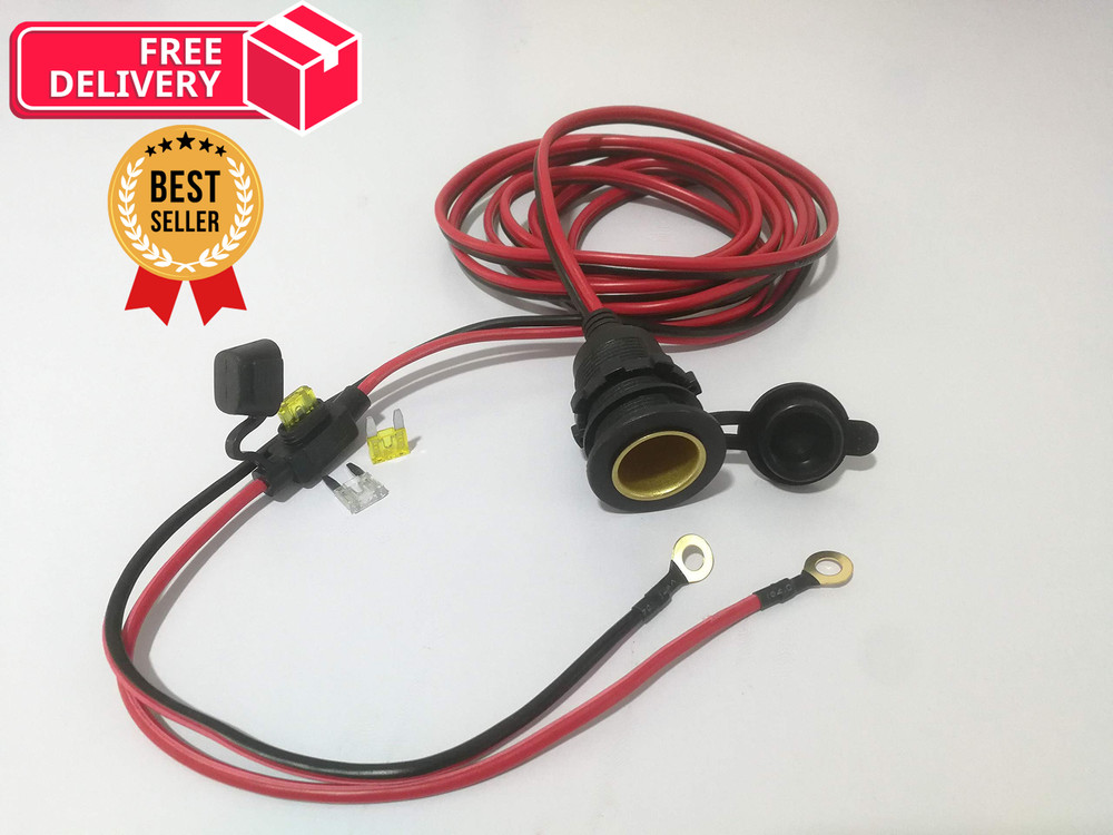 Dongge 12V/24V Fixed Thread Cigarette Lighter Socket Extension Cable 10 FT