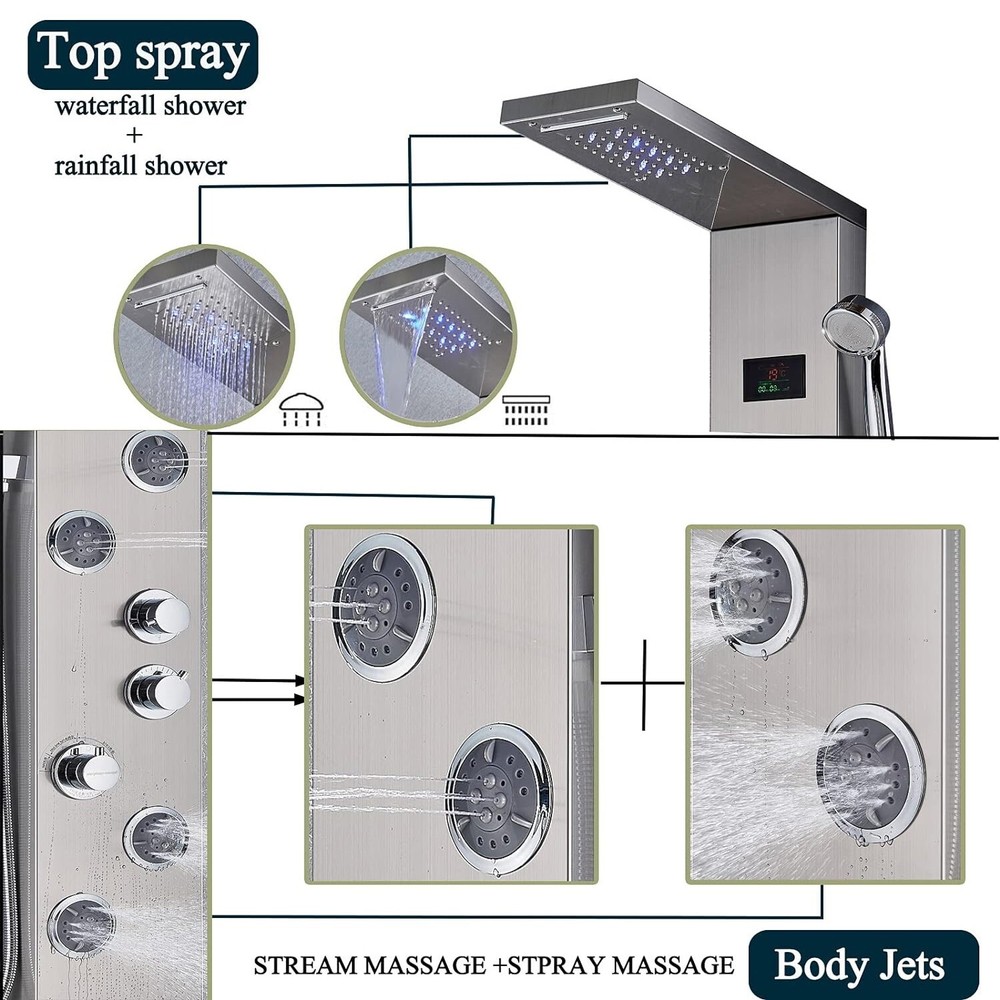 Shower Panel Tower System Rainfall Waterfall Shower Massage Spa Body Jet Sprayer