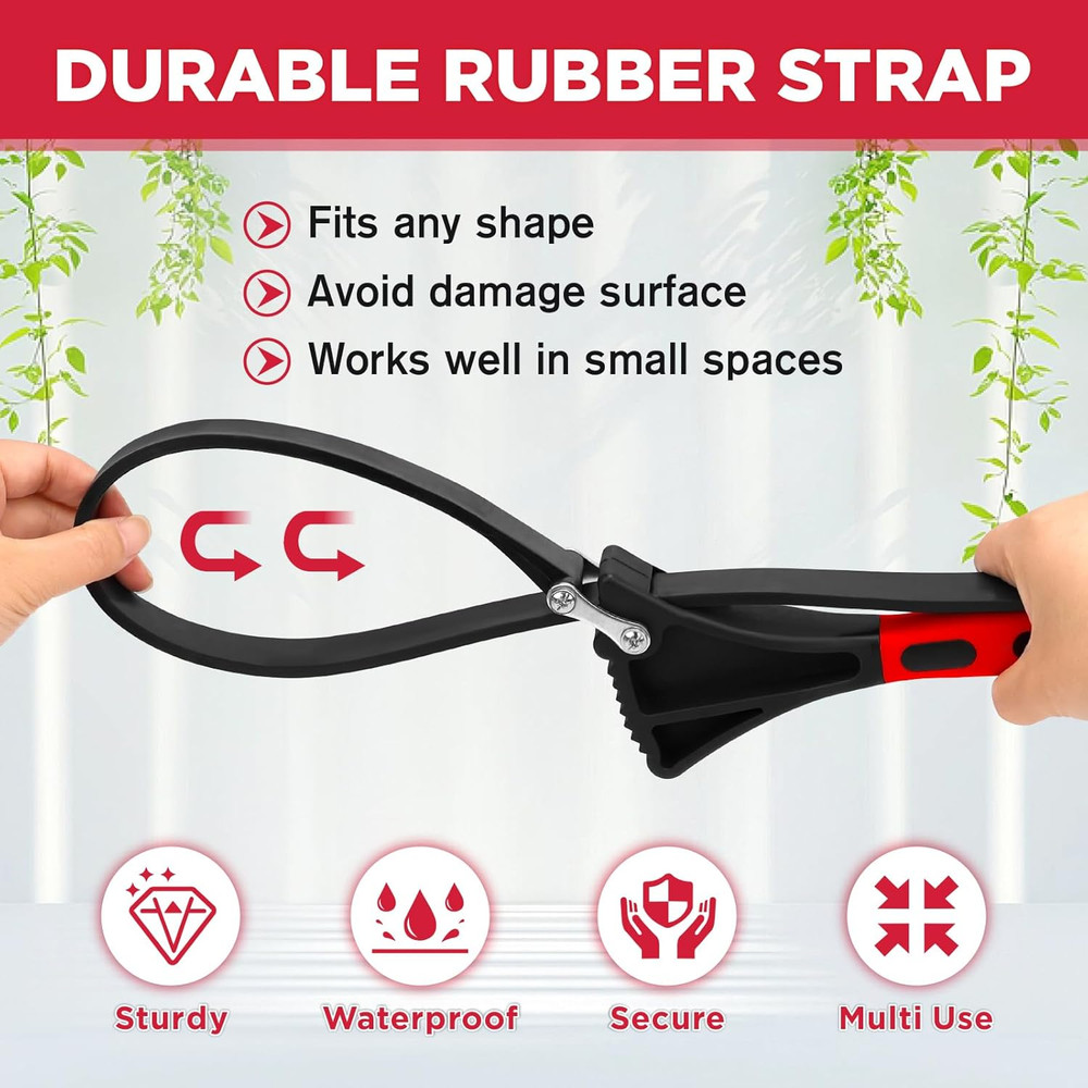 2-Piece Rubber Strap Adjustable Wrench Set Diameter 4" and 6", Oil Filter Pipe J