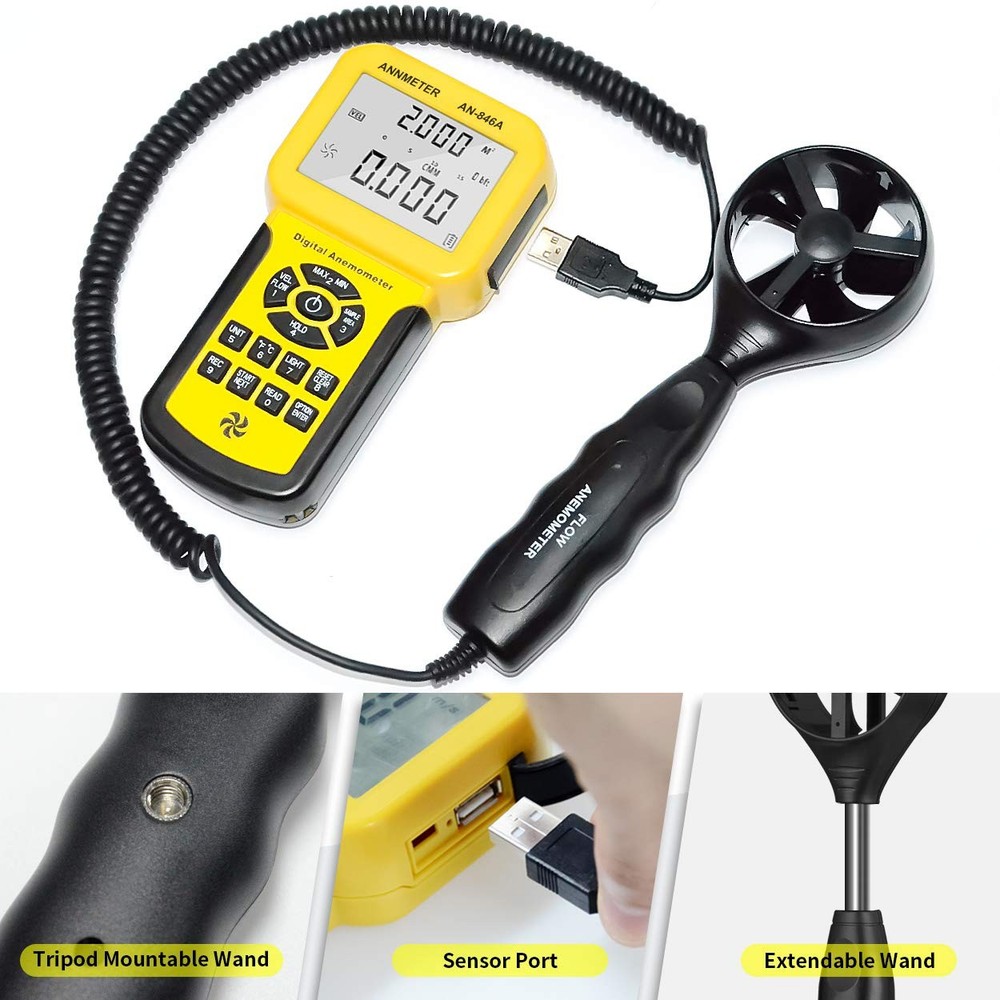 AIOMEST Precise CFM Meter Handheld AI-846A Anemometer Without PC-Software