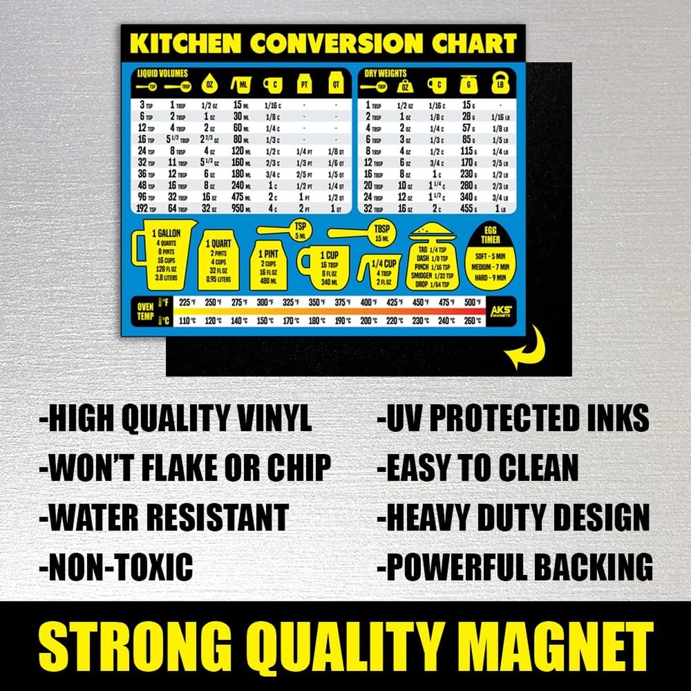 Kitchen Measurement Conversion Chart Magnet - Extra Large Easy to Read Magnet...