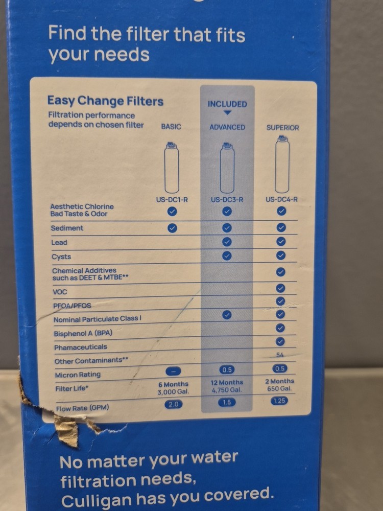 Culligan US-DC3 Direct Connect Under Sink Water Filtration System – NEW open Box