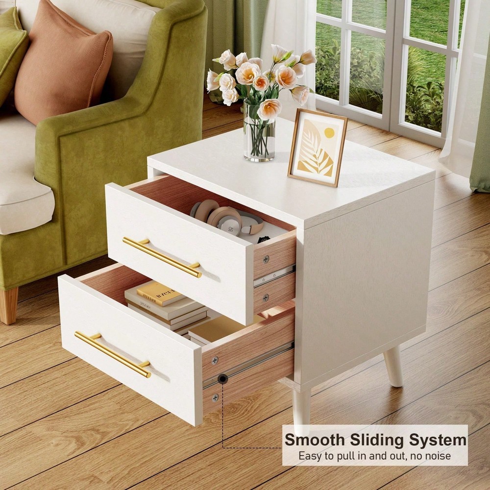Modern Nightstand 2 Drawers Side Table