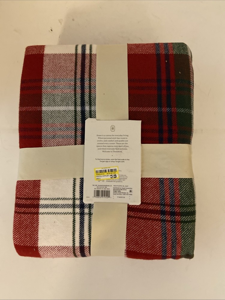 Full/Queen Brushed Cotton Blanket Red Plaid - Threshold