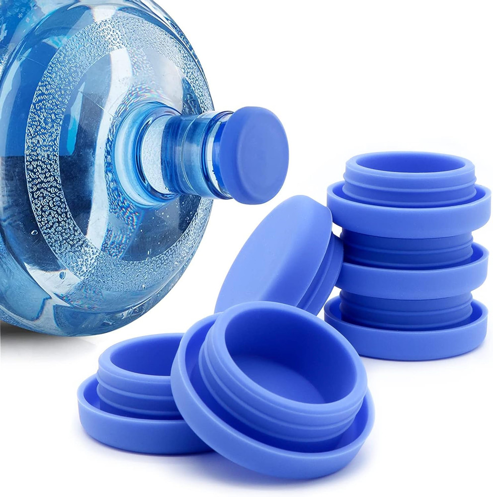 Silicone Replacement Caps Pack of 6, No Spill 5 Gallon Water Jug Lids Leak Proof