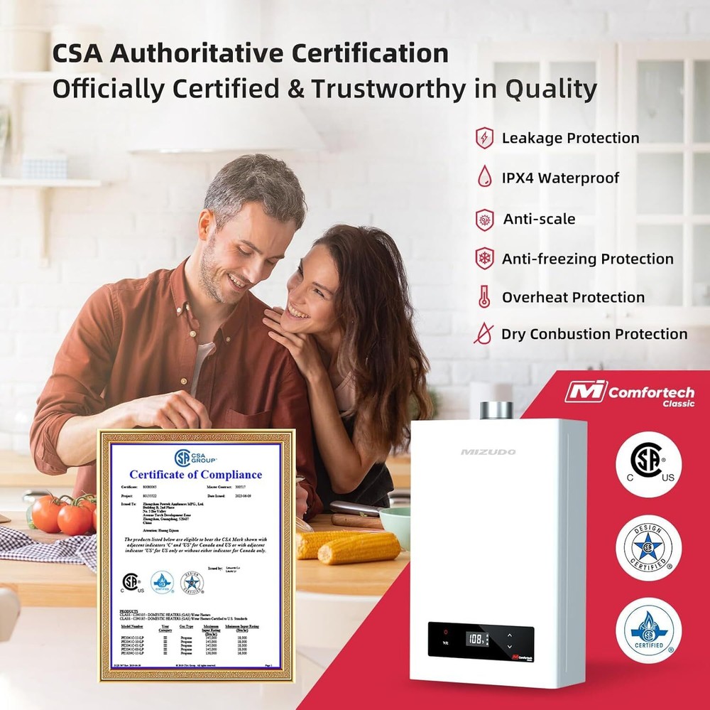 24L 170,000 BTU Natural Gas Tankless Water Heater Indoor Installation 8.7 GPM