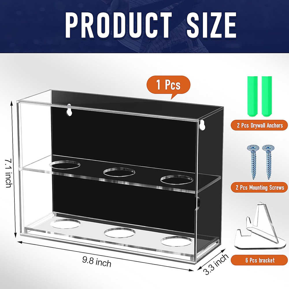 Acrylic Baseball Display Case Wall Mounted Display Holder Shadow Box Clear Baseb