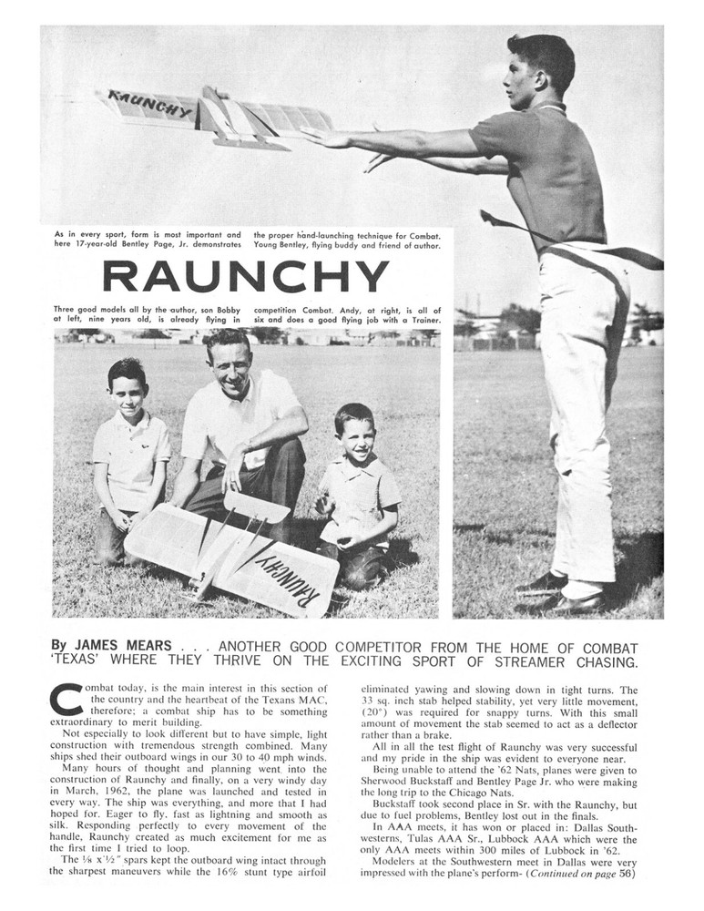 Model Airplane Plans (UC): RAUNCHY 35" Combat for .35 Engine by James Mears