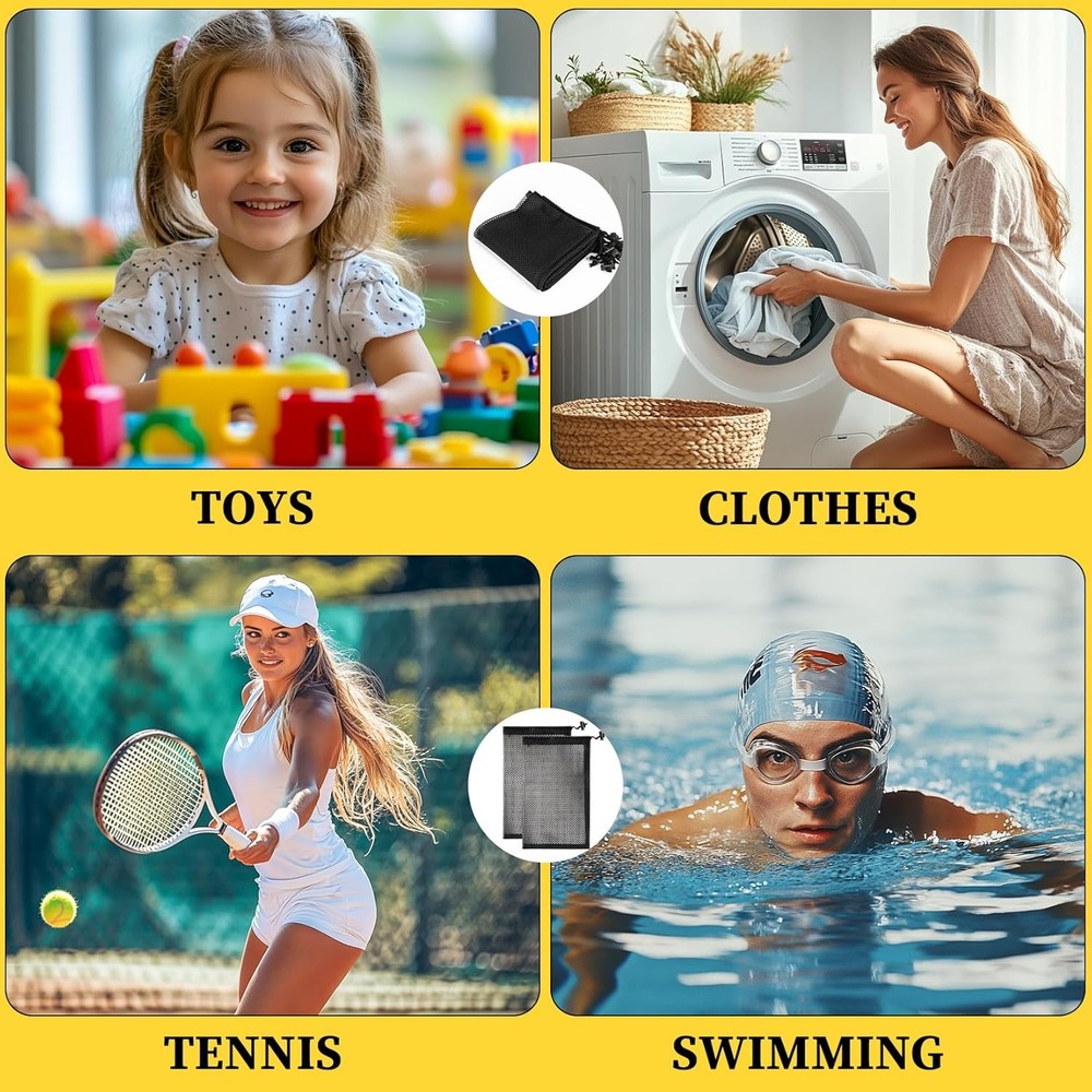 10PCS Mesh Bag - Drawstring Storage Net for Toys, NO, Black