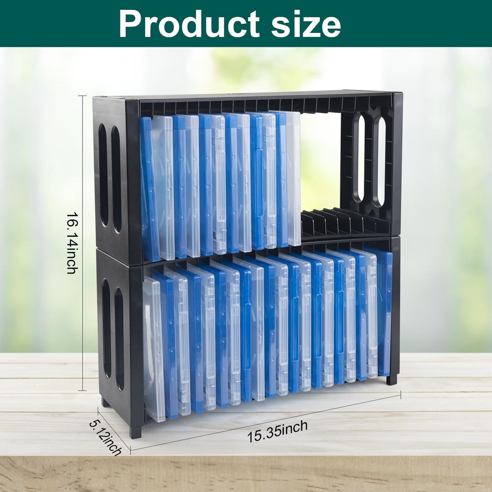 DVD Storage Rack, Upgrade 2 Pack Stackable ABS DVD Storage Organizer Can Hold...