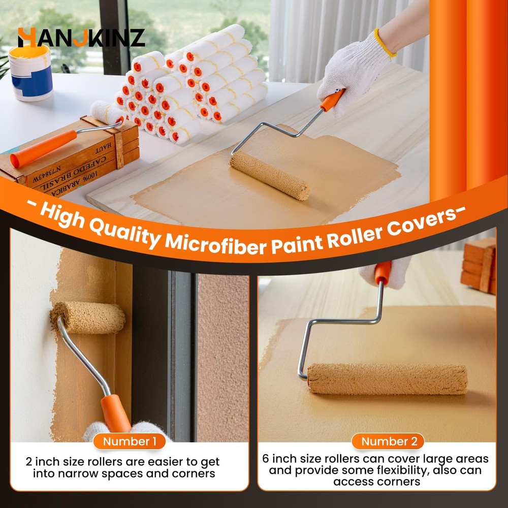 Microfiber Paint Roller, 40 Pack 2 Inch and 6 Inch Small Paint Roller Covers, Mi