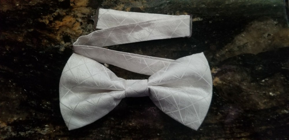 Bow Tie White with hidden Square and Compass Masonic Mason