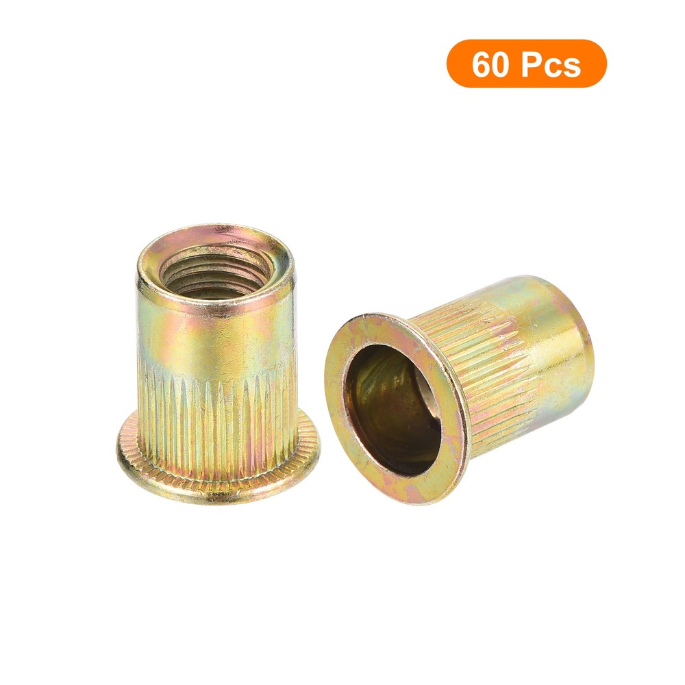60Pcs Rivet Nuts Flat Head, 3/8 Carbon Steel Thread