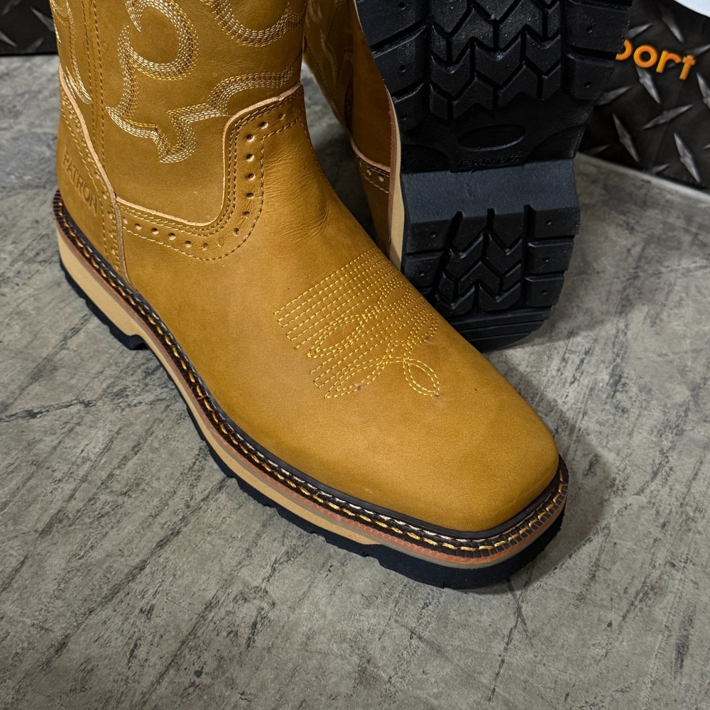 MEN'S BROWN FLOTER SQUARE TOE WORK BOOTS COWBOY SOFT TOE PULL ON BOTAS