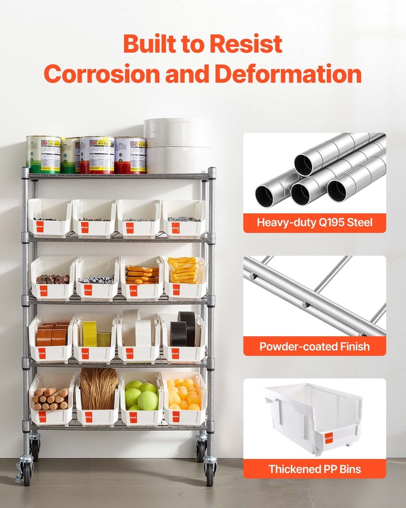 VEVOR Rolling Bin Storage Rack 5-Tier Bin Rack Storage System with 16 Bins