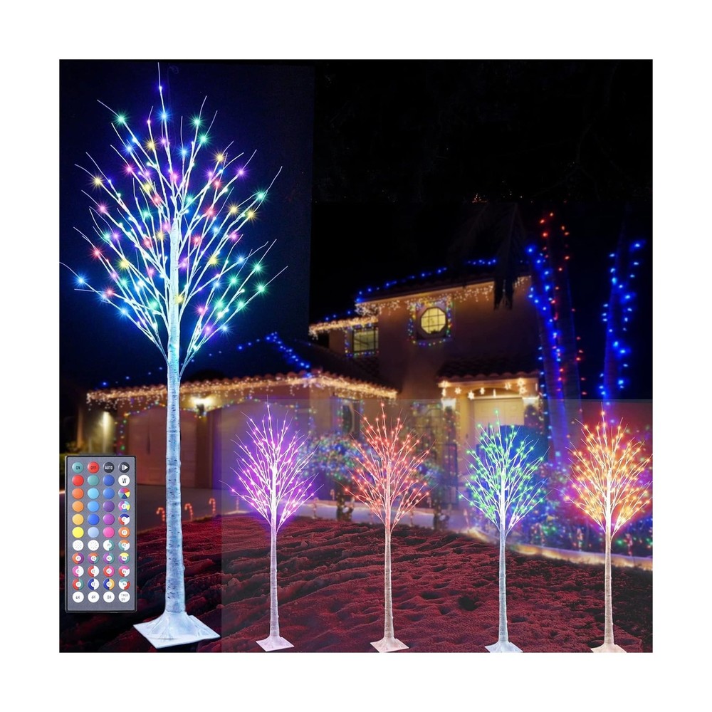 7Ft Birch Tree with LED lights Color Changing Lighted Birch Tree Outdoor, Rem...