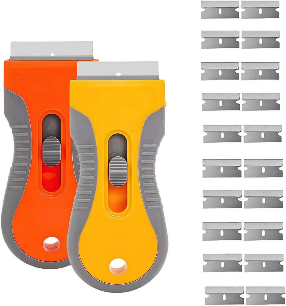 Retractable Razor Blade Scraper Tool, 2 Pack with 20 Extra Replacement Blades, S