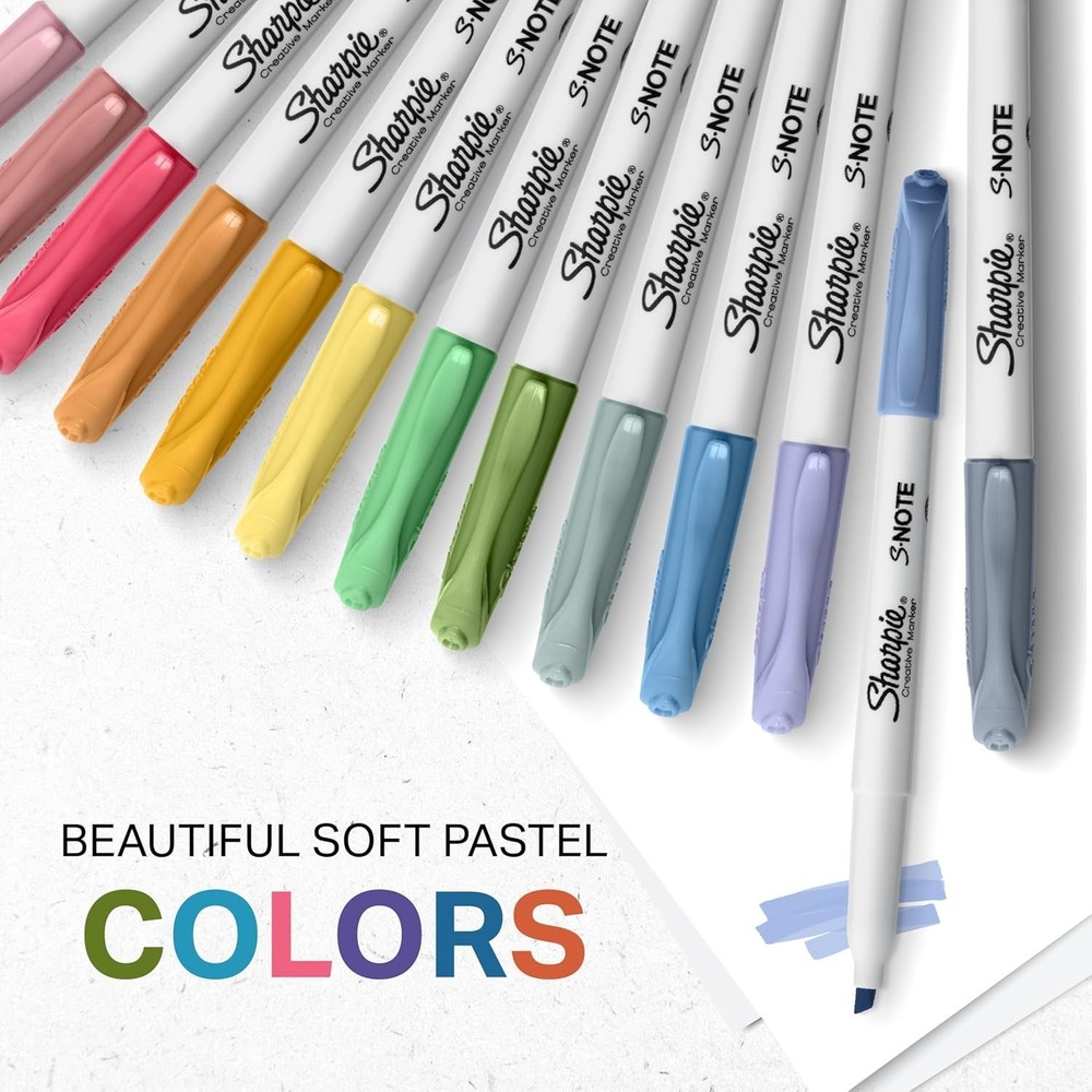 S-Note 24 Count Creative Markers & Pastel Highlighters - Chisel Tip Assortment