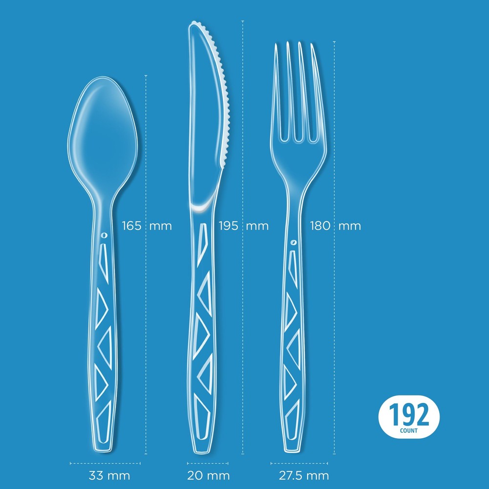 Amazon Basics Disposable Clear Assorted Cutlery Set, Large Pack,