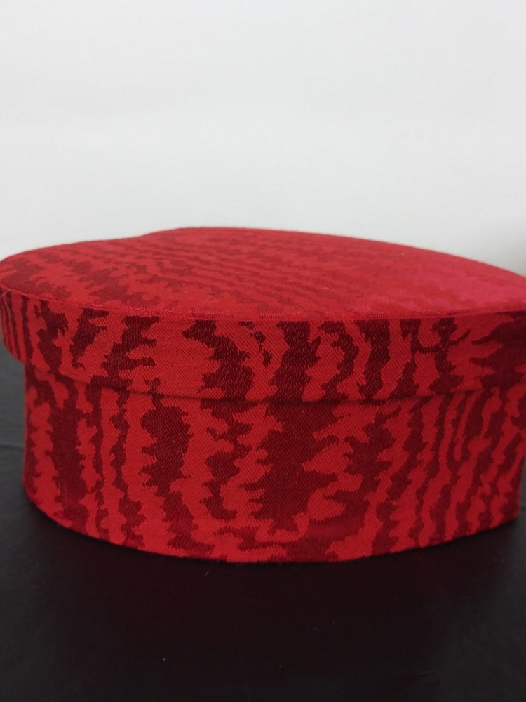 2 Red Fabric Covered Stacking Nesting Heart Boxes Satin Moire & Brocade Wedding