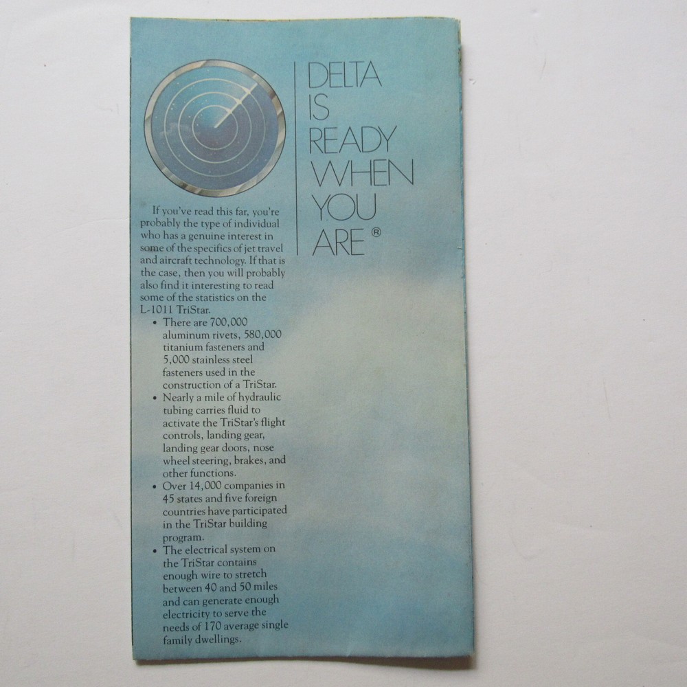 Delta Air Lines System Route Map, January 1978, Fold Out 22" x 17"
