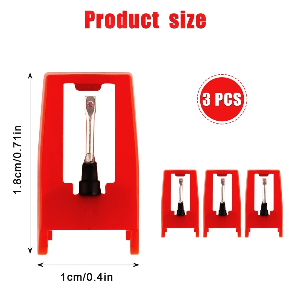 3pcs Record Player Turntable Needle Replacement Stylus - Long-Lasting Diamond Ti