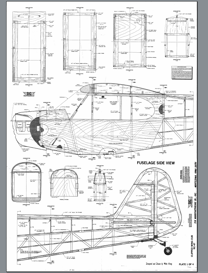 1/4 Scale Sig Clipped Wing Cub Giant Scale RC Printed Plans
