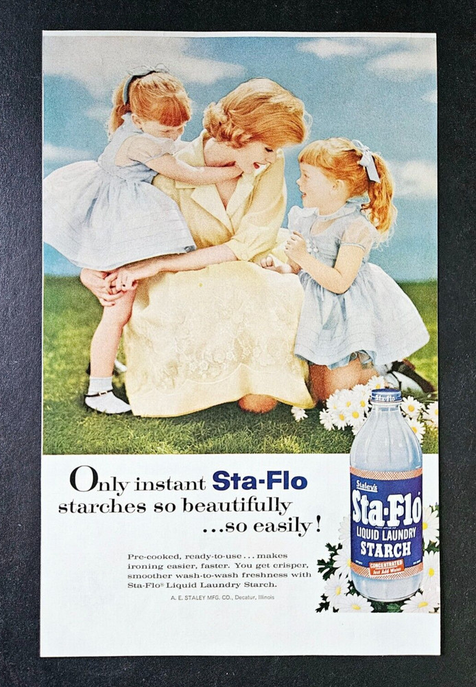 Vintage Sta Flo ad original 1959 liquid laundry starch advertisement