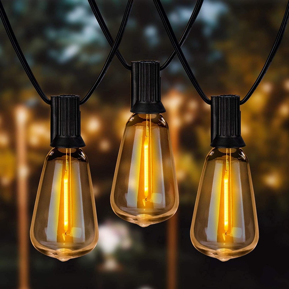 100ft Outdoor String Lights 30 ft with 27 LED Edison Bulbs, Dimmable Waterpro...