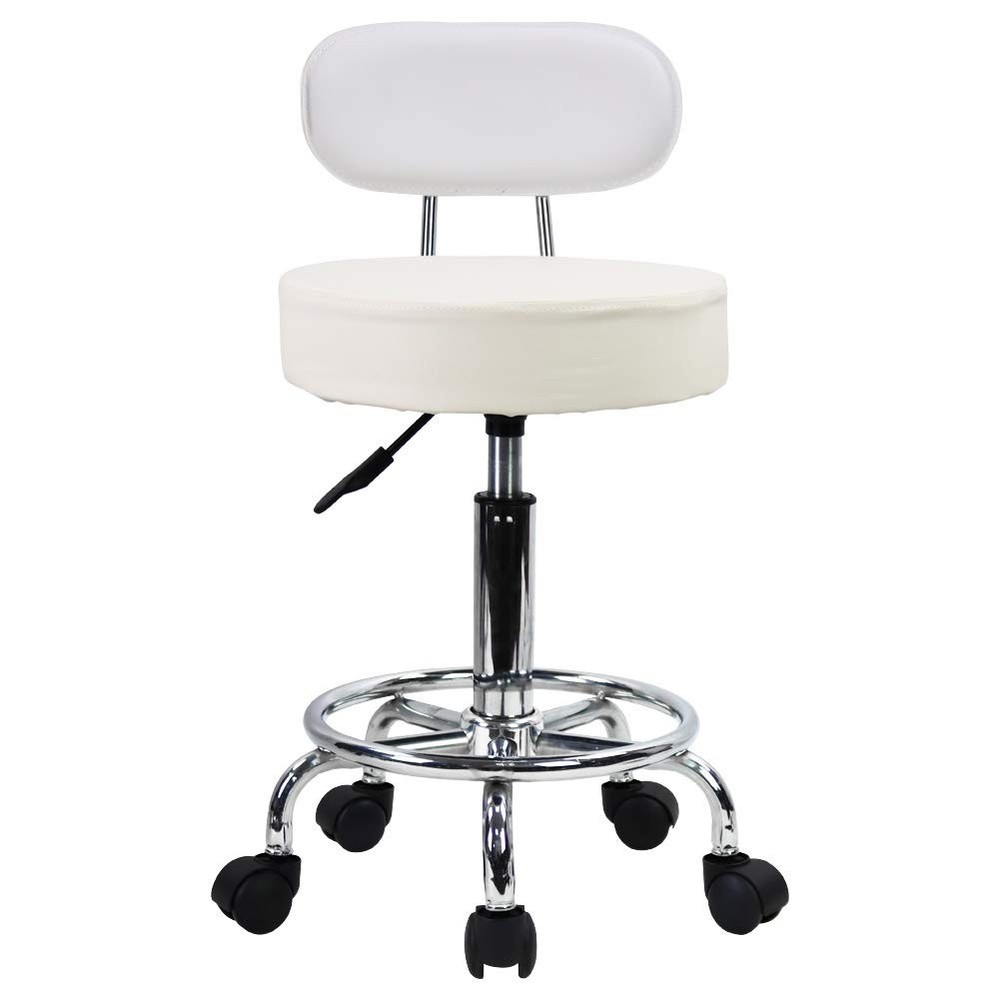 PU Leather Rolling Stool Mid-Back with Footrest Height Adjustable Office