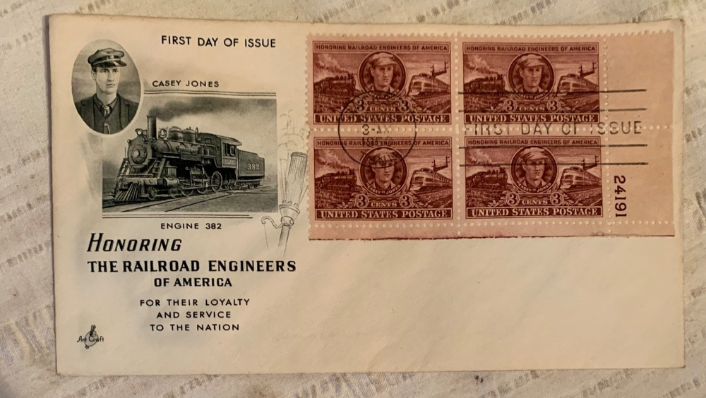 RAILROAD ENGINEER CASEY JONES 1950  ARTCRAFT   CACHET   FDC